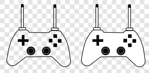 Game controller vector icon set, line art gamepad and remote transmitter symbol isolated on transparent background © ROZONEY
