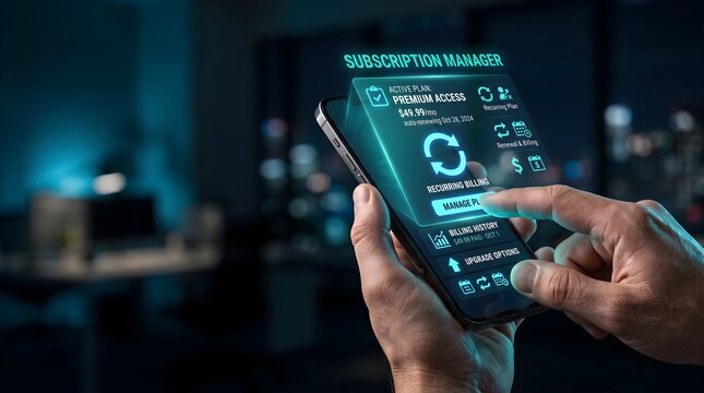Subscription manager mobile app interface on smartphone screen
