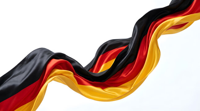 Waving Germany Flag Silk Fabric Ribbon Isolated on White Background