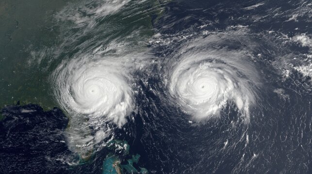 Dramatic Satellite View of Two Powerful Hurricanes Approaching the Southeastern Coast of the United States