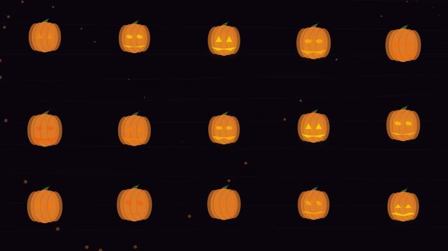 Pixel art halloween pumpkins grid pattern on black background