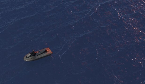 Jet ski floating on water, water sports, background, 3D illustration.