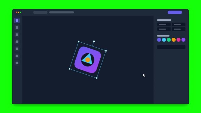 Designer workspace interface showing vector icon editing and rotation