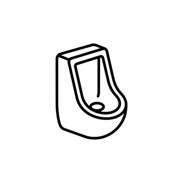 Wall mounted urinal fixture with flush handle outline line art vector icon