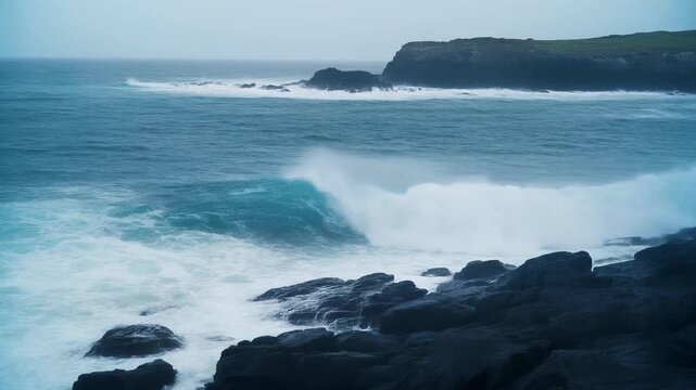 岬を過ぎる海のうねり シームレスループ動画背景 16:9 4K