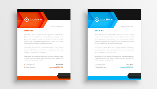geometric style professional letterhead layout in red and blue color
