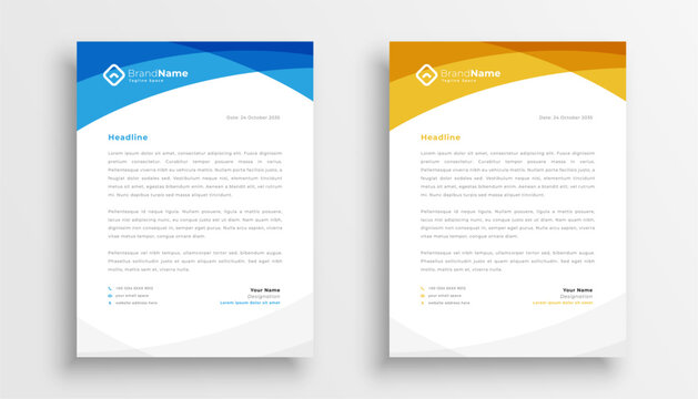 set of two business letterhead template in blue and yellow color