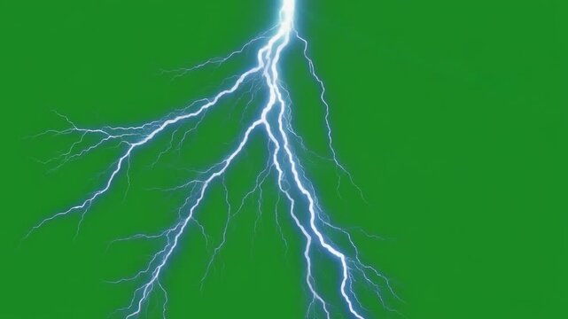Lightning bolt with branching white flashes isolated on green background