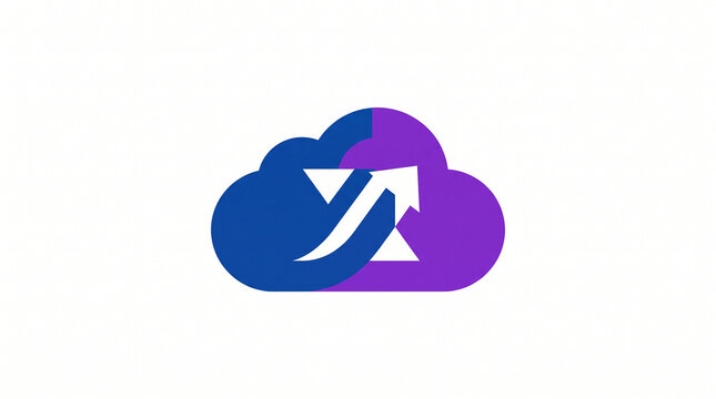 Blue and Purple Cloud Logo with Upward Growth Arrow