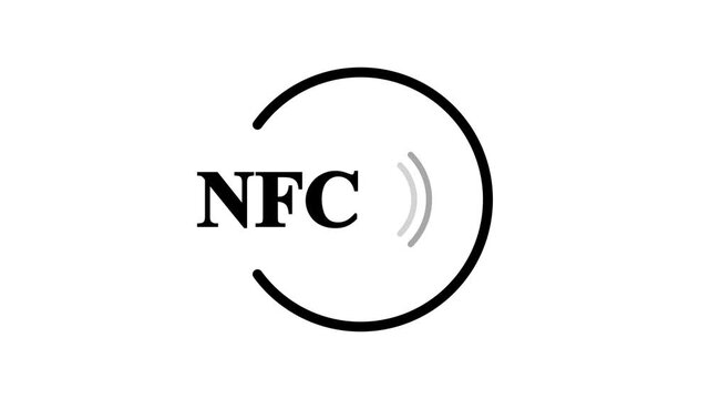 NFC Wireless Signal Icon Animation with Circular Motion on white Background Contact less payment with credit card