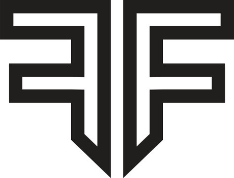Modern geometric monogram logo icon featuring stylized double letters F in a symmetrical shield design isolated on white