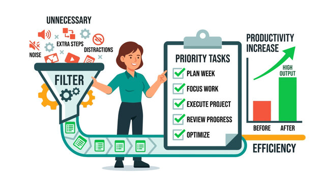 Productivity Concept: Filtering Out Distractions for Efficient Task Management and Increased Output