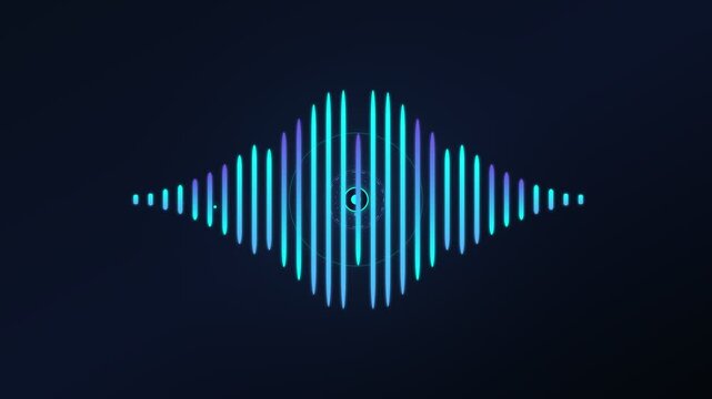Glowing audio equalizer wave animation pulsing with blue and purple neon light in motion graphic video