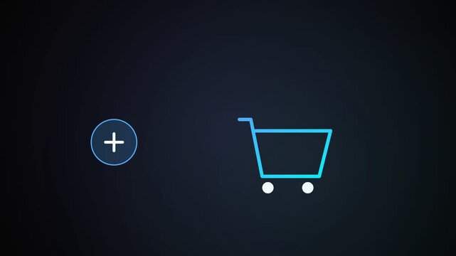 Minimalist digital shopping cart icon with square button on a dark background