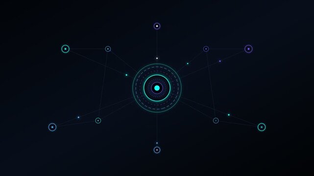 Abstract hud technology user interface motion graphics loop glowing circles lines dots connections background footage