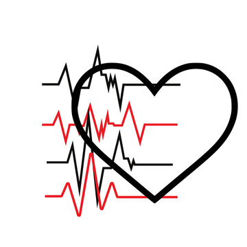 Multiple heartbeat waveforms with heart outline
