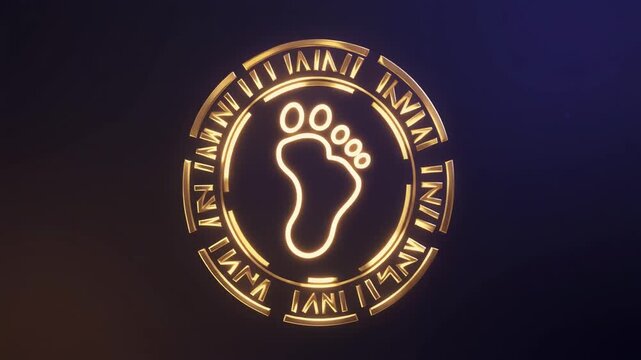 Golden glowing chicken footprint symbol inside a circular frame with