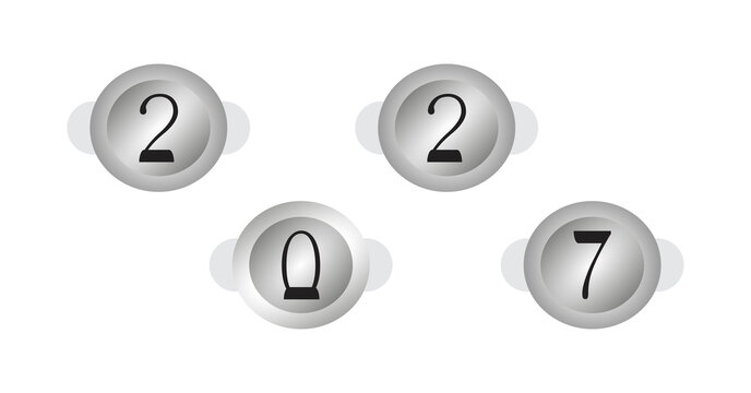 Four silver buttons labeled 2 0 2 7 on transparent background
