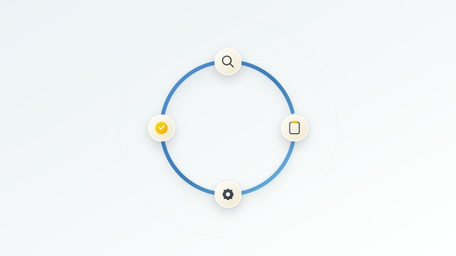 Circular progress bar animation with process steps and business icons in motion video footage