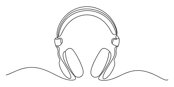 Continuous single line drawing of headphones for music listening isolated on transparent background