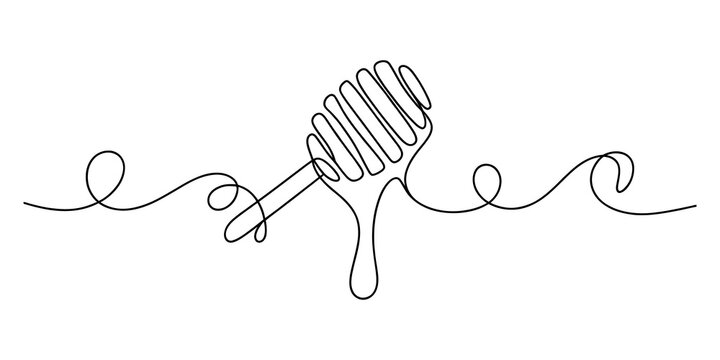 Continuous single line drawing of a honey dipper with dripping honey isolated on a white background isolated on transparent background