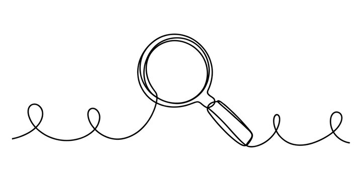 Continuous single line drawing of a magnifying glass with a curly line path isolated on a white background isolated on transparent background