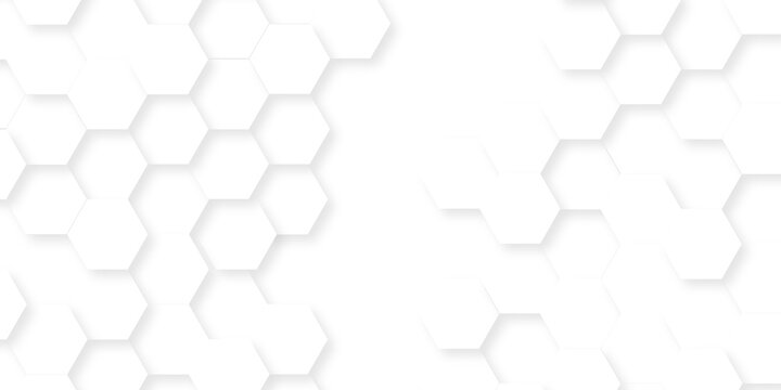 White cover hexagon bee cube element grid tiles emboss seamless pattern. white paper texture futuristic business. honeycomb web banner texture background.