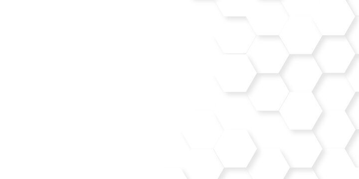 White cover hexagon bee cube element grid tiles emboss seamless pattern. white paper texture futuristic business. honeycomb web banner texture background.