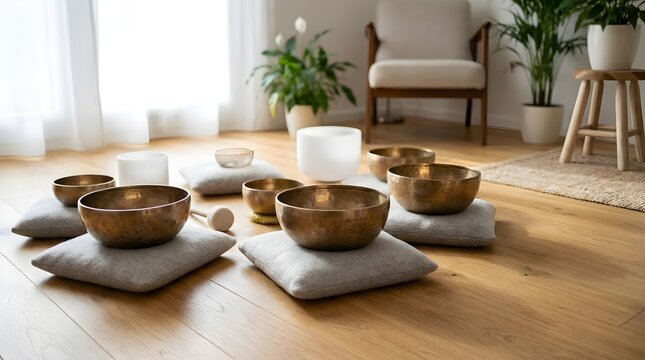 Music Therapy Room with Singing Bowls and Soft Cushions