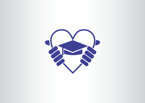 Graduation Cap Inside Heart Frame Vector Logo Design for Educational Institution, Academy, Online Course, and Student Love