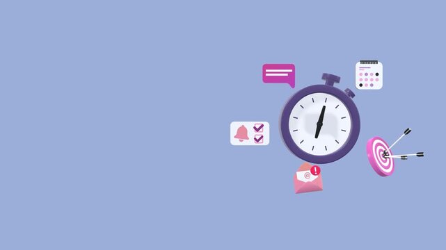 Time management, work efficiency and productivity concept animation with copy space, showing planning, goal setting, task organization and efficient workflow for business and personal success.