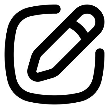 A diagonal pencil overlaps a rounded square, identifying editable content and modification actions in profile pages, content managers, and web application forms.