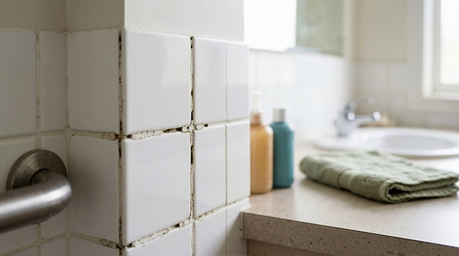 Cracked bathroom tile grout and deteriorating wall joints