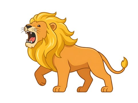Cartoon lion roaring with golden mane