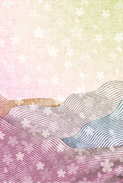 Elegant Japanese Background With Sakura Flowers and Wavy Lines