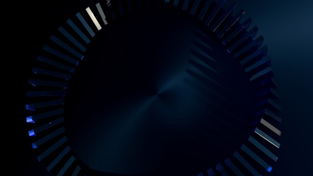 Abstract dark 3D background with circular stealth glass ring and deep shadows