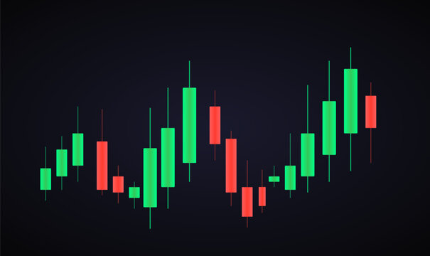 Financial candlestick chart vector illustration on dark background for trading market dashboard