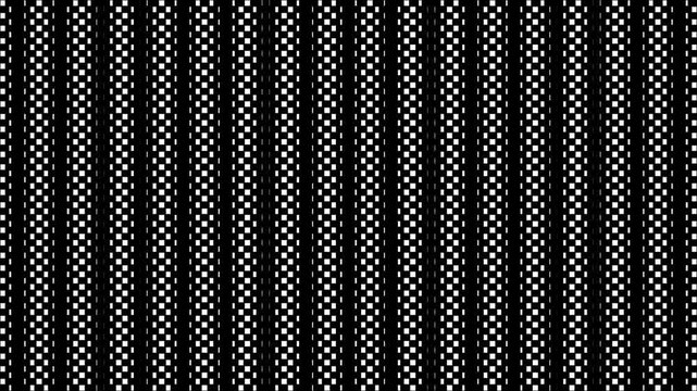 Digital pattern loop with tiny white squares shimmering on a black background.
