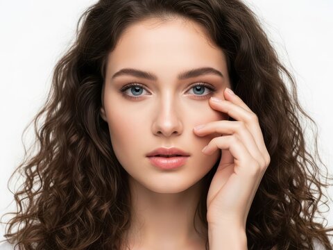 Thoughtful woman touching her face