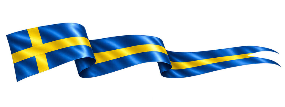 Waving Sweden Flag Satin Ribbon Banner on Black Background