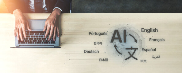 Global communication with multiple languages, digital translation tools, multilingual technology, cross-cultural communication, and virtual language learning environments. Spline © InfiniteFlow