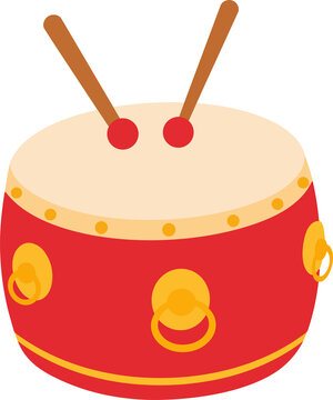Traditional red Chinese drum with wooden drumsticks vector illustration