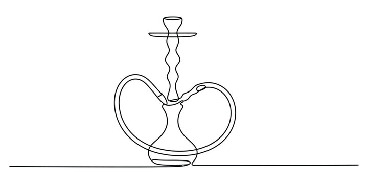 Continuous single line drawing of a hookah shisha pipe for smoking tobacco and relaxation isolated on a clean white background design illustration
