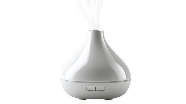 White teardrop essential oil diffuser releasing mist