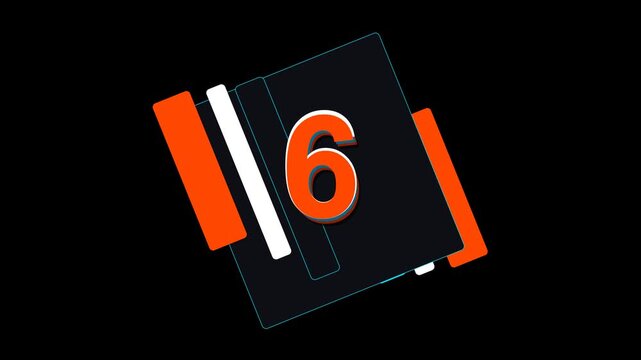 3D Cricket Number Six Digit Broadcast Event Lower Third Diagonal Tech Slashes Solar Orange Cyan Big Hit Shot Maximum Ultra Bold Scale Screen Overlay Animation 6 Seconds in 4K UHD Alpha Transparent Bac
