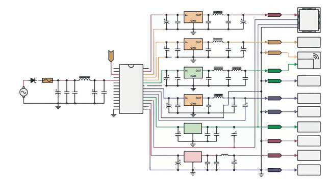 Engineer analyzing electronic circuit schematic diagram in technical environment with detailed components