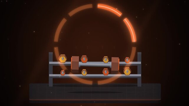 Orange dumbbell lift with rep counter ring on dark background