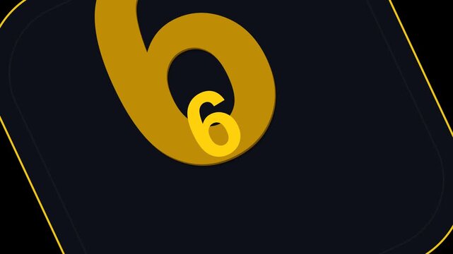 3D Cricket Number Six Digit Broadcast Event Lower Third Minimal Squircle Badge Solar Gold Face Big Hit Shot Maximum Ultra Bold Scale Screen Overlay Animation 6 Seconds in 4K UHD Alpha Transparent Back