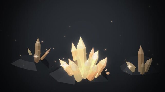 Glowing amber mineral crystals growing on dark rock with sparkles