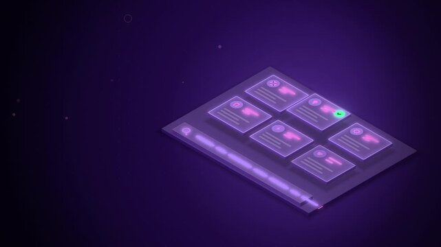 Purple isometric help center with search bar and article cards